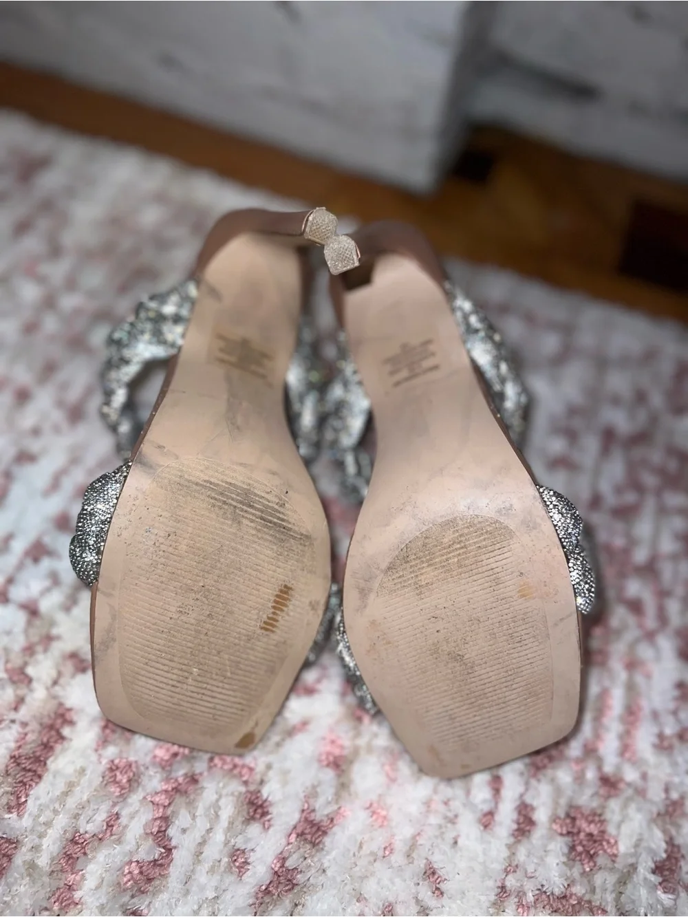 Steve Madden Braided Metallic Silver Two-Strap Mules
